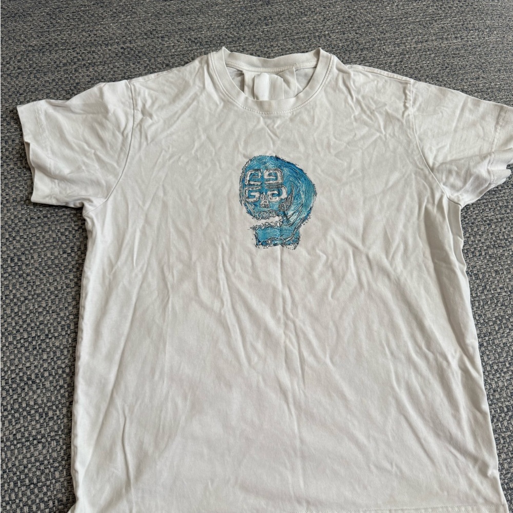 Givenchy White T-Shirt with Blue Skull Graphic